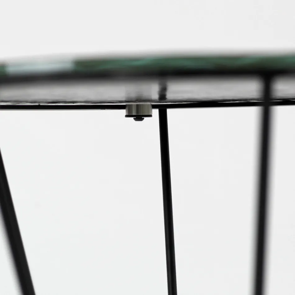 Tavolinë e rrumbullakët kafeje me bazë çeliku dhe majë qelqi Made in Italy - Alisea Viadurini