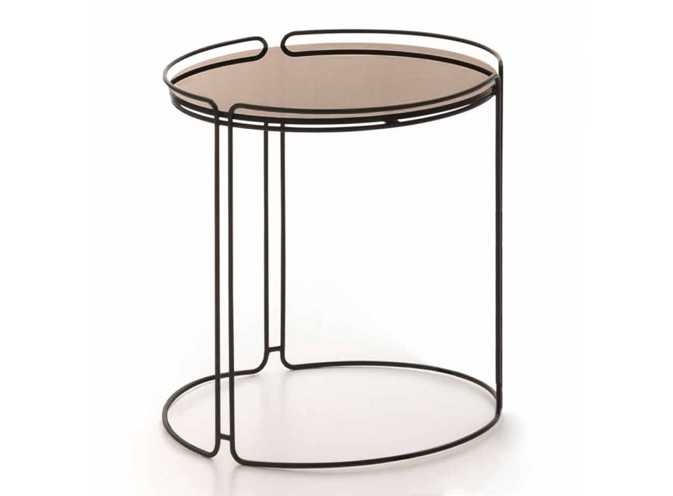 Tavolinë e rrumbullakët kafeje metalike me xham të prodhuar në Itali - George Viadurini