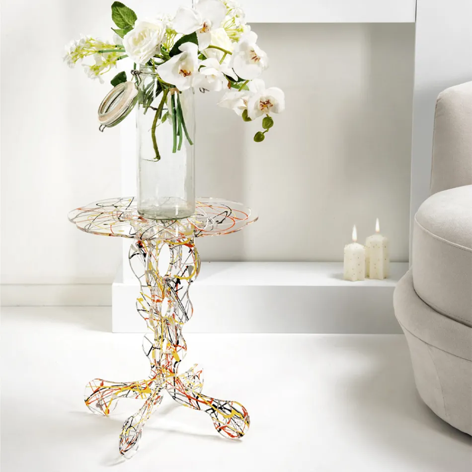 Tavolinë kafeje e rrumbullakët me diametër 36 cm Dizajn shumëngjyrësh Janis, prodhuar në Itali Viadurini