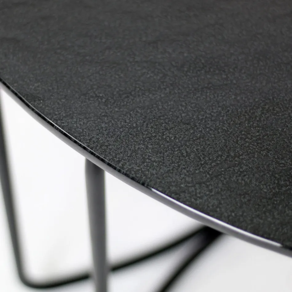 Tavolinë kafeje e rrumbullakët e qelqit me bazë 3 gjysmëhëna e prodhuar në Itali - Arepa Viadurini