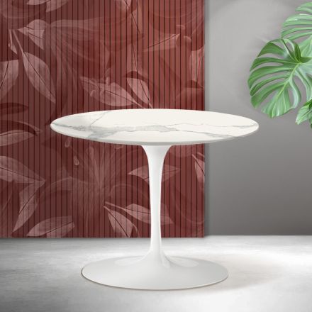 Tavolinë kafeje e rrumbullakët Saarinen Tulip me lartësi 41 cm në ngjyrë qeramike mat Florim Statuario - e kuqe e ndezur Viadurini
