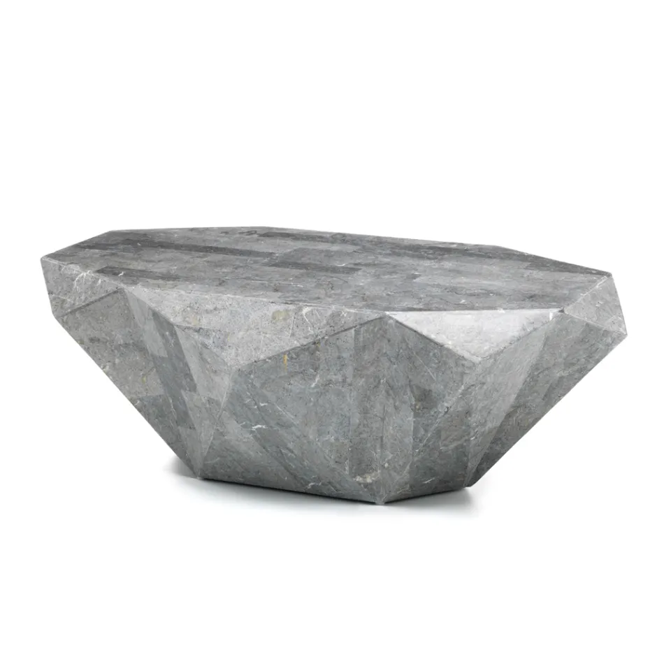 Tavolinë kafeje në formë shtëpie me dekorime të ndryshme prej guri fosil - kufje Viadurini