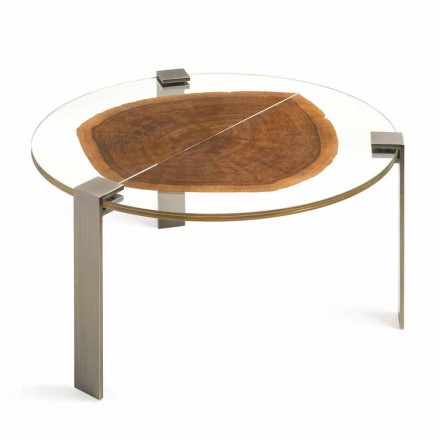 Tavolinë kafeje në dru dhe çelik me këmbë metalike prodhuar në Itali - Damask Viadurini