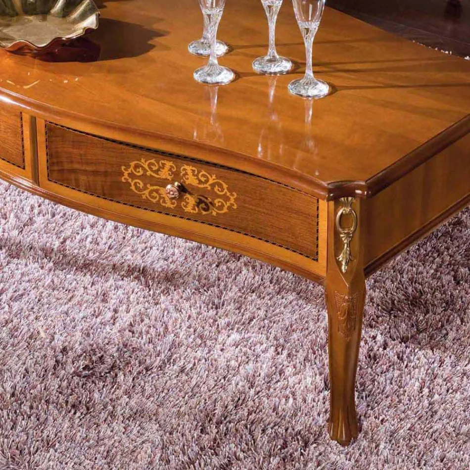 Tavolinë kafeje e punuar me dru me 2 sirtarë Prodhuar në Itali - Katerine Viadurini