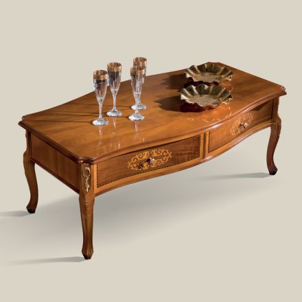Tavolinë kafeje e punuar me dru me 2 sirtarë Prodhuar në Itali - Katerine Viadurini
