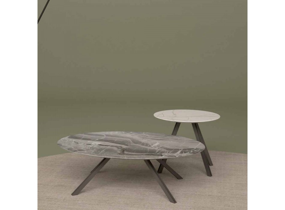Tavolinë sallë pritjeje në Orobico ose mermer Calacatta dhe Metal Made në Itali - Sirena Viadurini