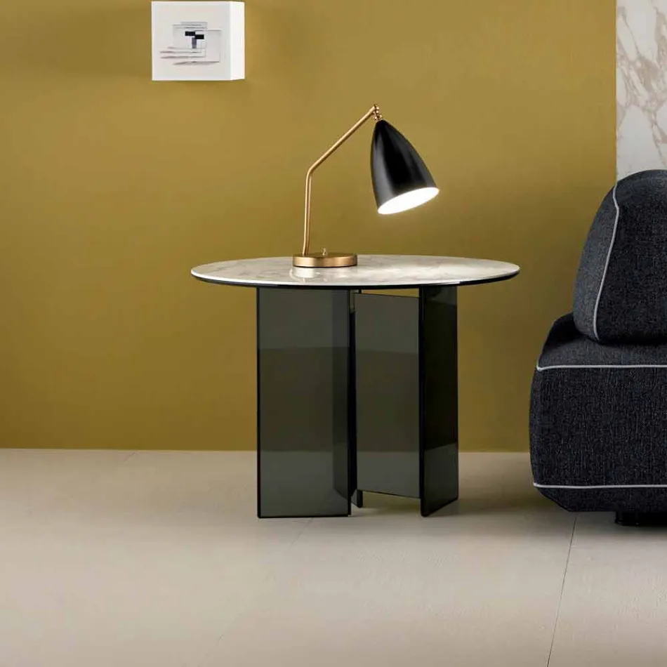 Tavolinë kafeje anësore divani në gotë të tymosur dhe majë të rrumbullakët qeramike - e rastësishme Viadurini