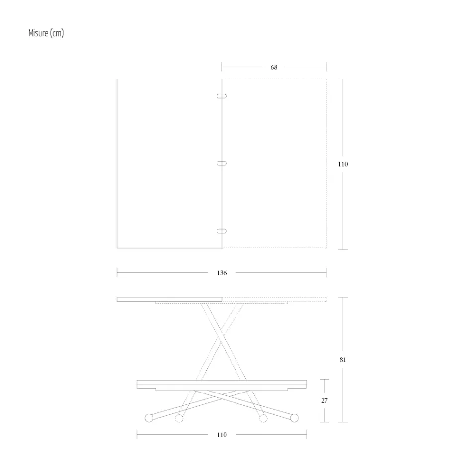 Tavolinë kafeje e transformueshme në Metal dhe Dru Prodhuar në Itali - Veneris Viadurini