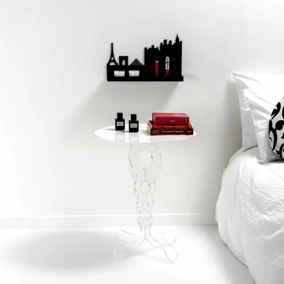 Tabela e rrumbullakët e kafesë së bardhë me diametër 50 cm Janis, i bërë në Itali Viadurini