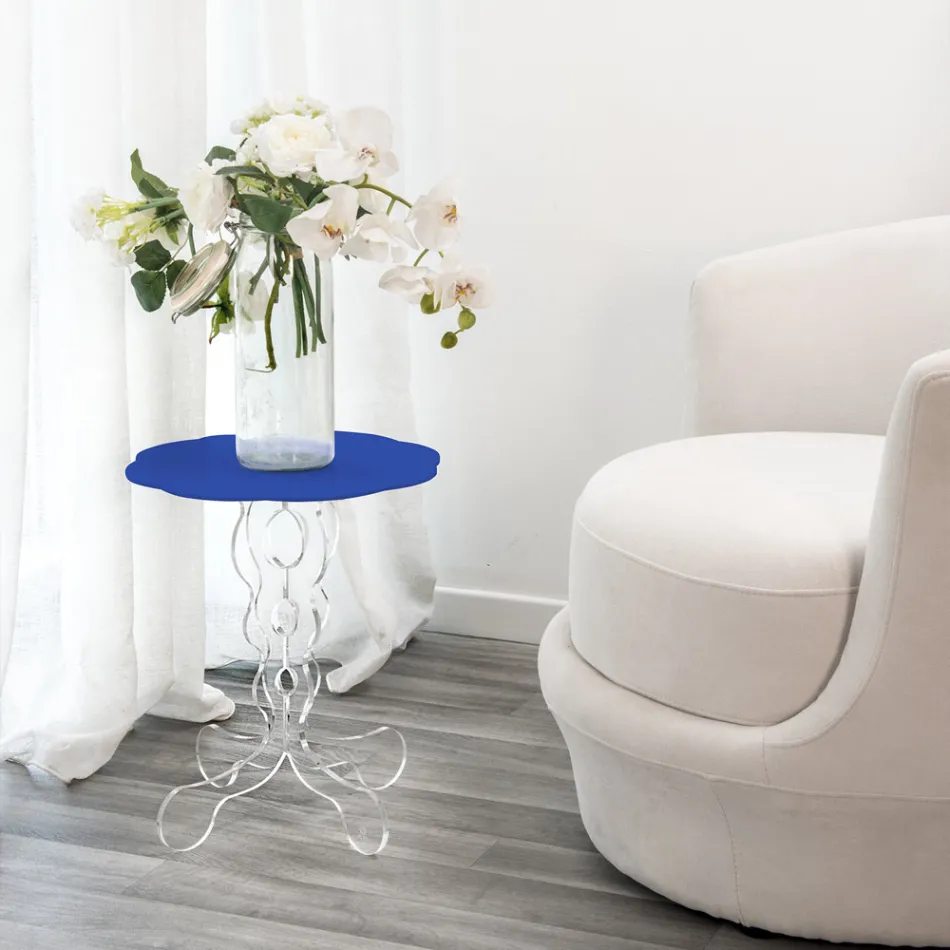 Tavolinë kafeje e rrumbullakët blu me diametër 50 cm dizajn modern Janis, prodhim Itali Viadurini