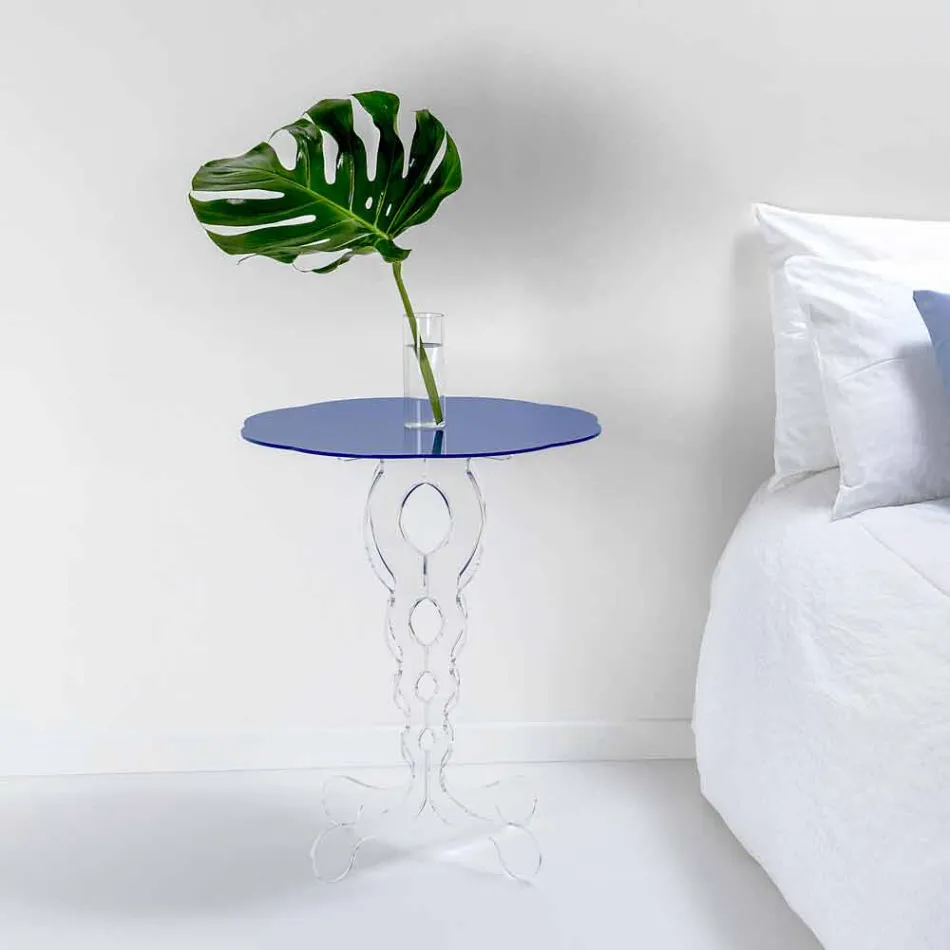 Tabela e rrumbullakët e kafesë blu me diametër 50 cm Janis modern, i bërë në Itali Viadurini