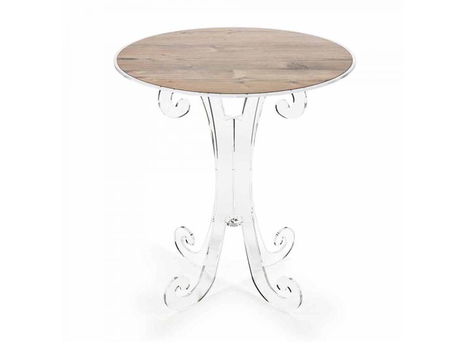 Tavolinë kafeje të rrumbullakët në Plexiglas transparente dhe të bardhë ose me dru - Stilio Viadurini