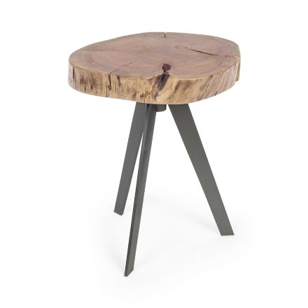 Tavolinë e rrumbullakët e kafesë në bagazhin prej druri dhe çeliku Homemotion - Tancredi Viadurini
