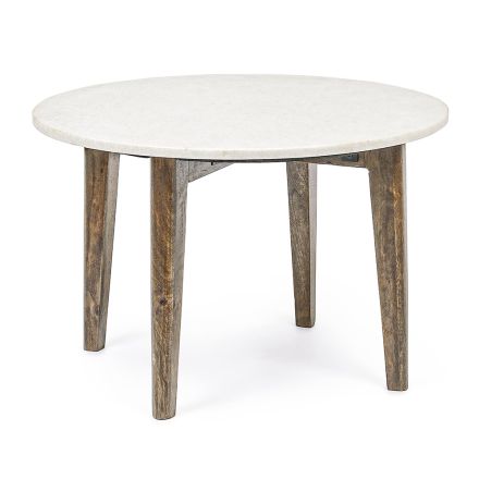 Tavolinë e rrumbullakët e kafesë për dhomën e ndenjes në mermer dhe dru mango - Desiderio Viadurini
