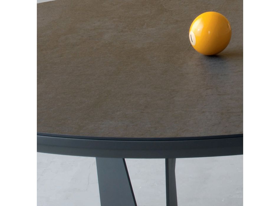 Tavolinë e rrumbullakët e kafesë me majë të pjerrët metalike dhe qeramike - Coriko Viadurini