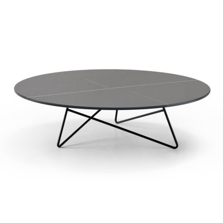 Tavolinë kafeje e rrumbullakët e dhomës së ndenjes në metal dhe xhami me efekt mermeri luksoz - Magali Viadurini