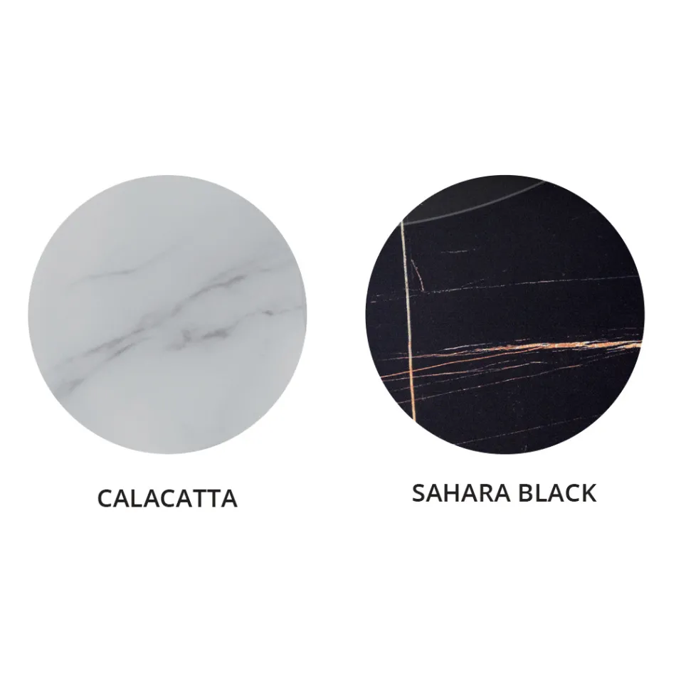 Tavolinë kafeje e rrumbullakët e dhomës së ndenjes në metal dhe xhami me efekt mermeri luksoz - Magali Viadurini