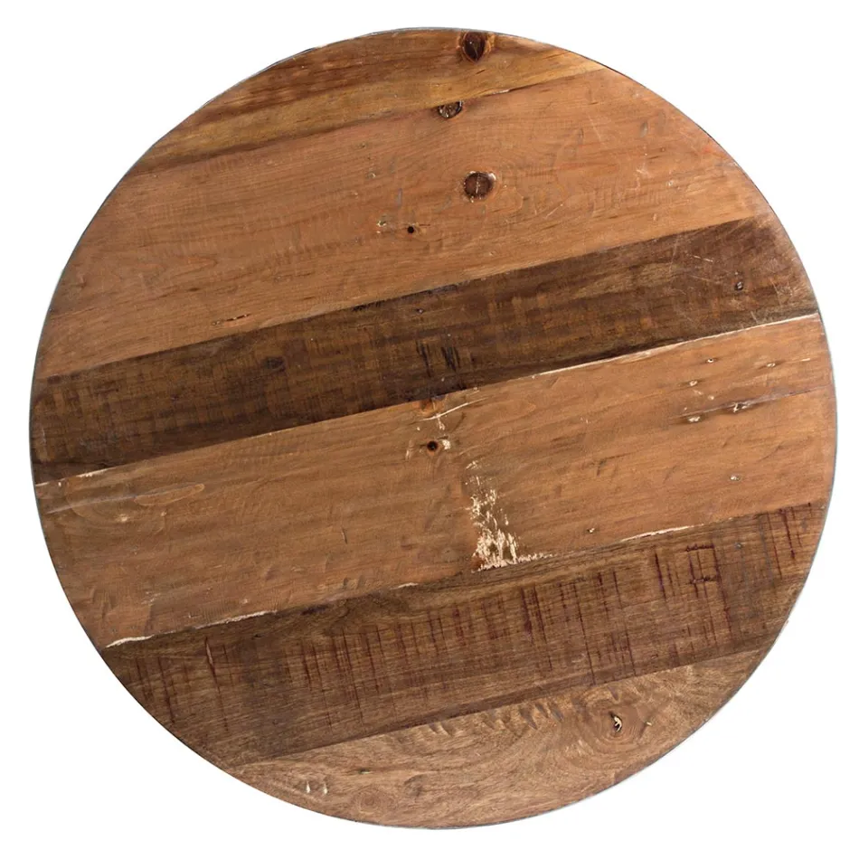 Tavolinë e rrumbullakët e kafesë në dru të ricikluar dhe çelik të bardhë ose gri - Genoveffa Viadurini