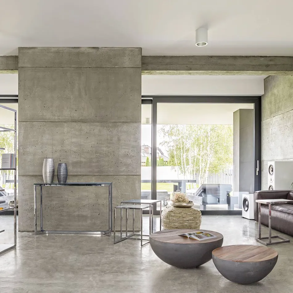 Tavolinë e rrumbullakët e kafesë në dru të ricikluar dhe çelik të bardhë ose gri - Genoveffa Viadurini