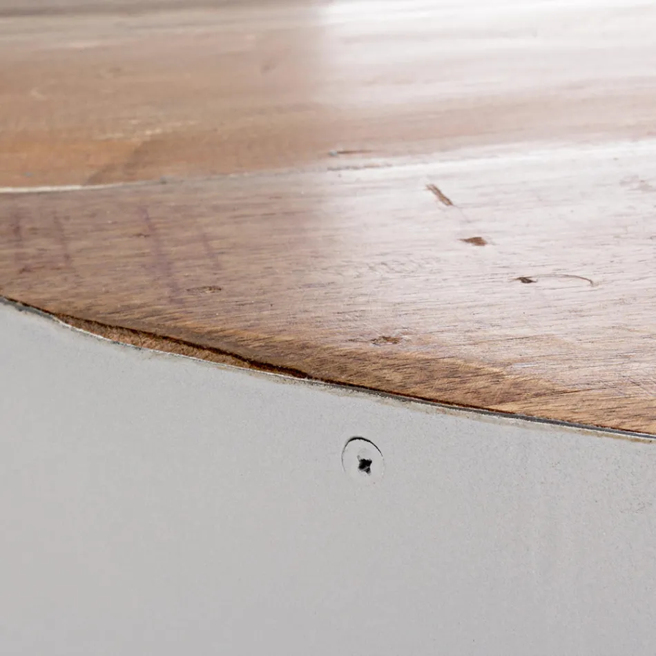 Tavolinë e rrumbullakët e kafesë në dru të ricikluar dhe çelik të bardhë ose gri - Genoveffa Viadurini