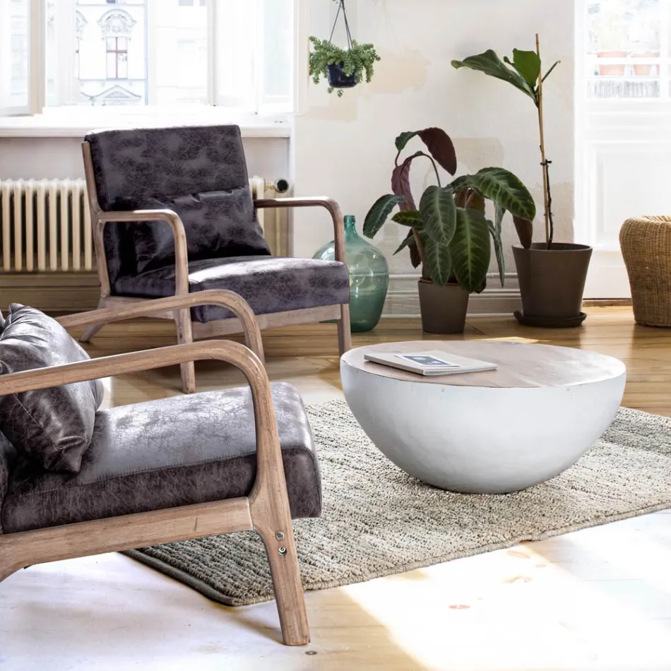 Tavolinë e rrumbullakët e kafesë në dru të ricikluar dhe çelik të bardhë ose gri - Genoveffa Viadurini