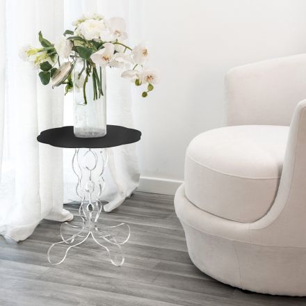 Tavolinë kafeje e zezë e rrumbullakët me diametër 36 cm dizajn modern Janis, prodhuar në Itali Viadurini