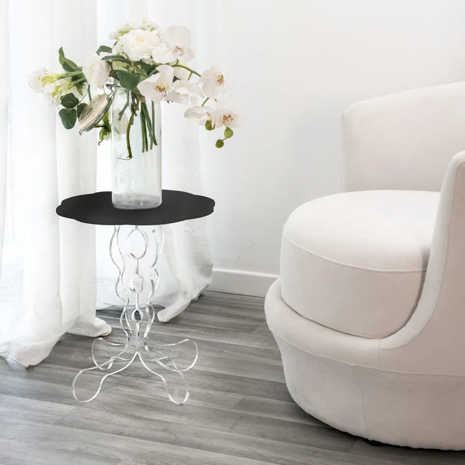 Tavolinë kafeje e zezë e rrumbullakët me diametër 36 cm dizajn modern Janis, prodhuar në Itali Viadurini