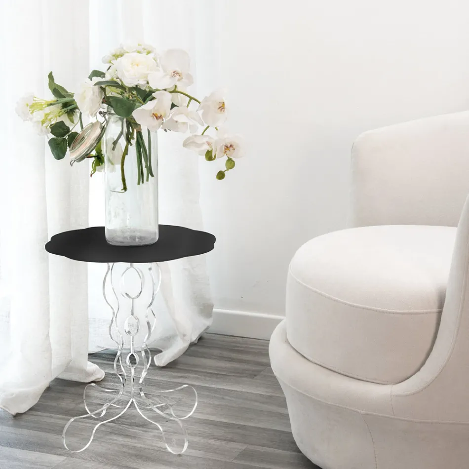 Tavolinë kafeje e zezë e rrumbullakët me diametër 50 cm dizajn modern Janis, prodhuar në Itali Viadurini