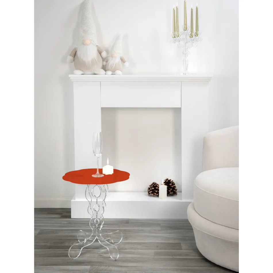 Tavolinë kafeje e kuqe e rrumbullakët me diametër 50 cm Dizajn modern Janis, prodhuar në Itali Viadurini