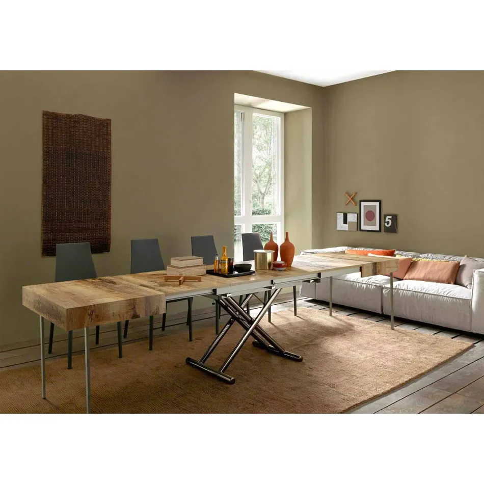 Tavolinë kafeje me Dizajn të Transformueshëm në Dru dhe Metal të Zi prodhuar në Itali - Niverio Viadurini