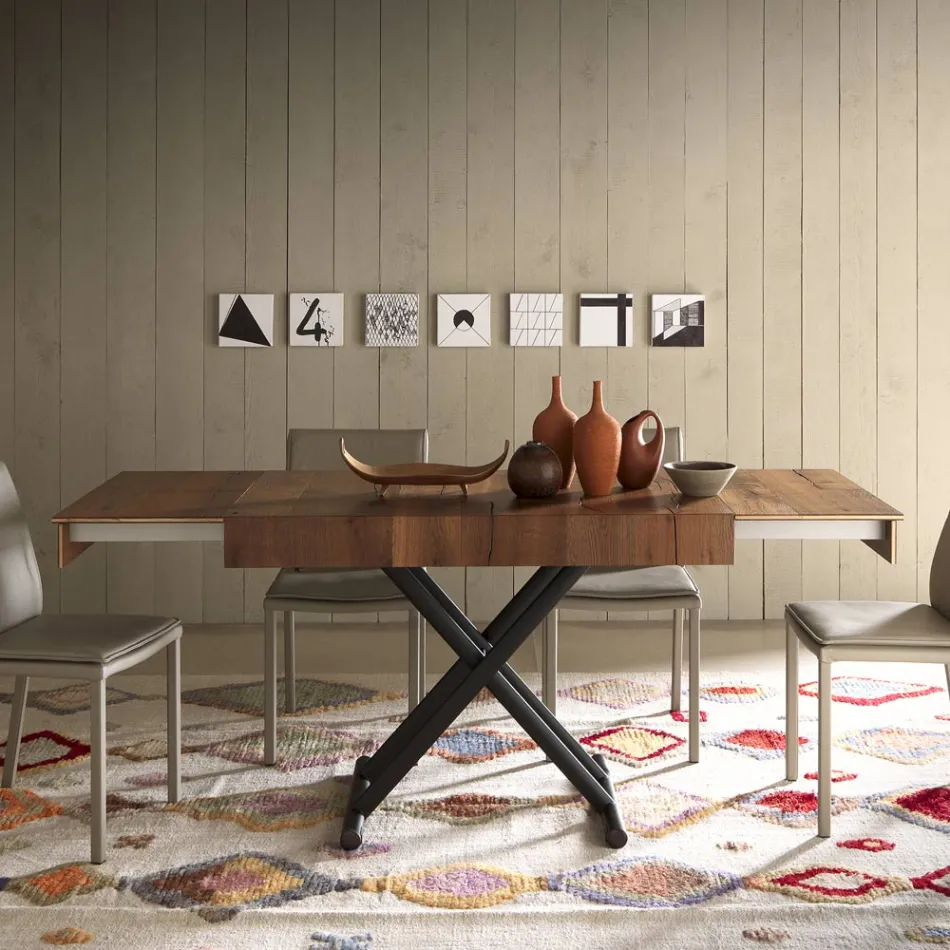 Tavolinë Kafeje e Transformueshme në Tavolinë Metal dhe Drur Prodhuar në Itali - Polaris Viadurini