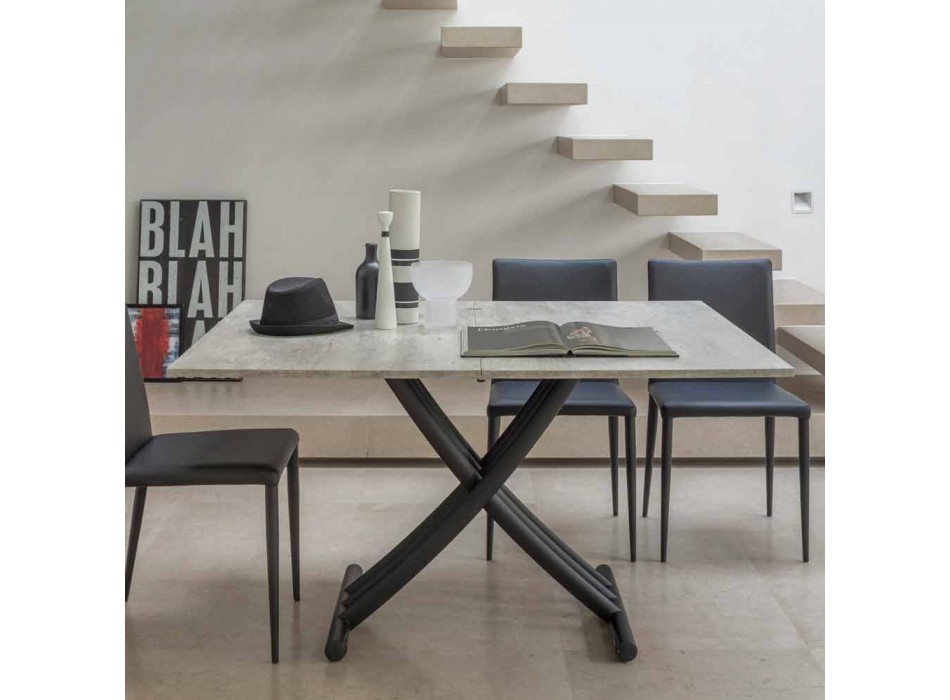 Tabela Kafeje Moderne e Transformueshme në Metal Graphite dhe Top Druri - Sistocle Viadurini