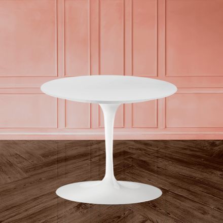 Tavolinë kafeje Eero Saarinen Tulip H 39 me laminat të bardhë të lëngshëm Made in Italy - Scarlet Viadurini