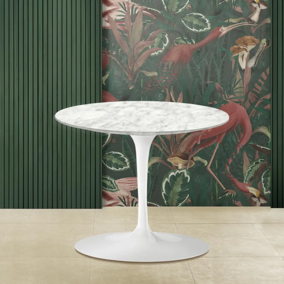 Tavolinë kafeje tulipani Eero Saarinen H 39 me mermer Carrara Made in Italy - Scarlet Viadurini