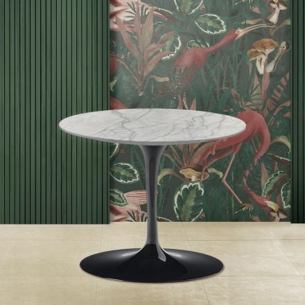 Tavolinë kafeje Eero Saarinen Tulip H 39 me majë prej mermeri Statuarietto Carrara Viadurini
