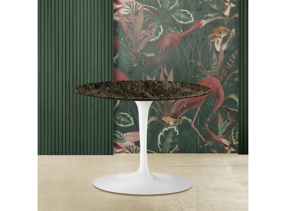 Tavolinë kafeje tulipani Eero Saarinen H 39 me majë ovale në mermer të errët Emperador Viadurini