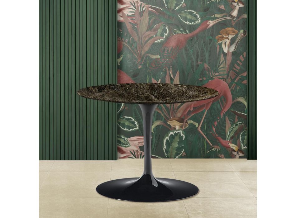Tavolinë kafeje tulipani Eero Saarinen H 39 me majë ovale në mermer të errët Emperador Viadurini