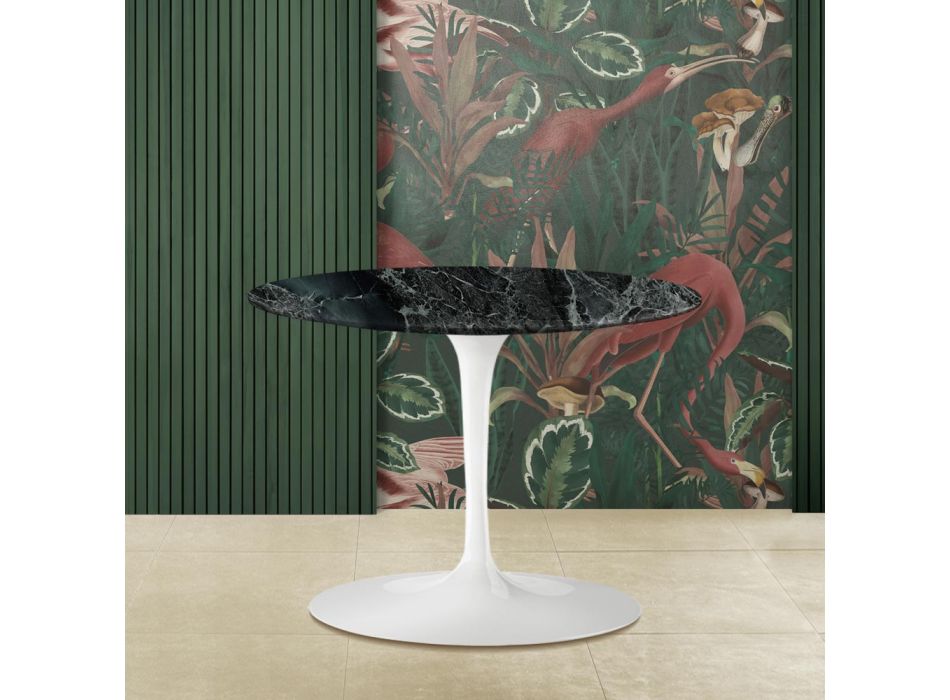 Tavolinë kafeje tulipani Eero Saarinen H 39 me majë ovale në mermer Alpi jeshil - Scarlet Viadurini