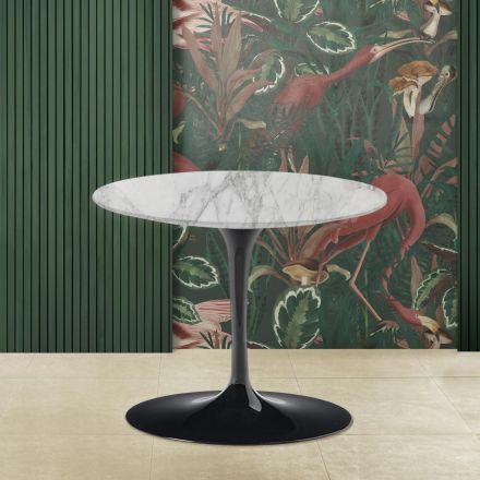 Tavolinë kafeje tulipani Eero Saarinen H 39 me majë të rrumbullakët në mermer Arabescato Viadurini
