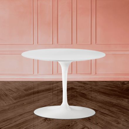Tavolinë kafeje tulipani Eero Saarinen H 39 Oval me laminat të lëngshëm të bardhë Made in Italy - Scarlet Viadurini