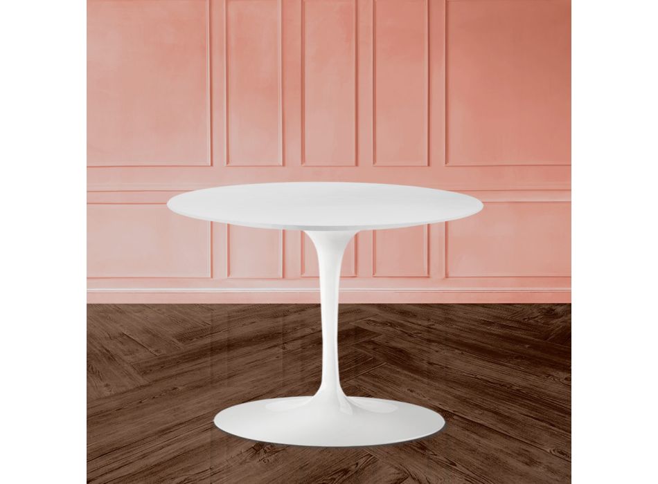 Tavolinë kafeje tulipani Eero Saarinen H 39 Oval me laminat të lëngshëm të bardhë Made in Italy - Scarlet Viadurini