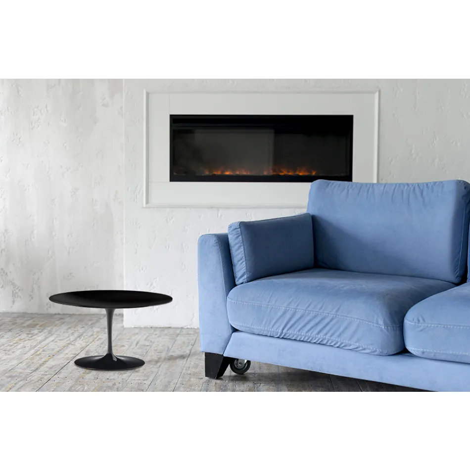 Tavolinë kafeje tulipani Eero Saarinen H 39 Oval në të zezë Laminat i lëngshëm Made in Italy - Scarlet Viadurini