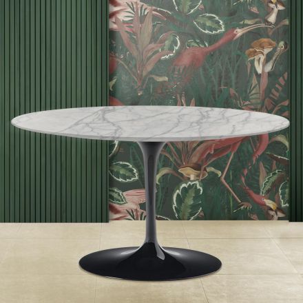 Tavolinë kafeje tulipani Eero Saarinen H 41 me majë ovale në mermer Carrara Statuarietto Viadurini
