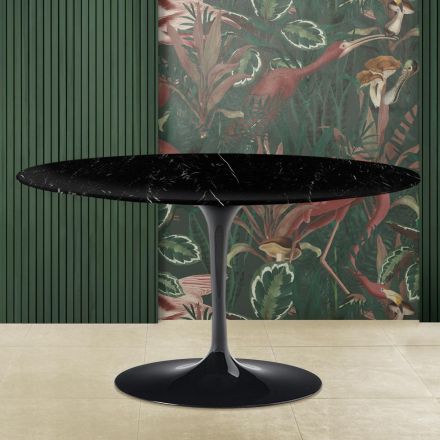 Tavolinë kafeje tulipani Eero Saarinen H 41 me majë ovale në mermer të zi Marquinia Viadurini