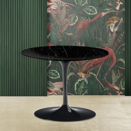 Tavolinë kafeje tulipani Eero Saarinen H 41 me majë të zezë të rrumbullakët mermeri Marquinia Viadurini