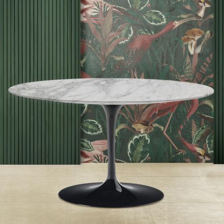 Tavolinë kafeje tulipani ovale Eero Saarinen H 41 me majë prej mermeri Arabescato Made in Italy - Scarlet Viadurini