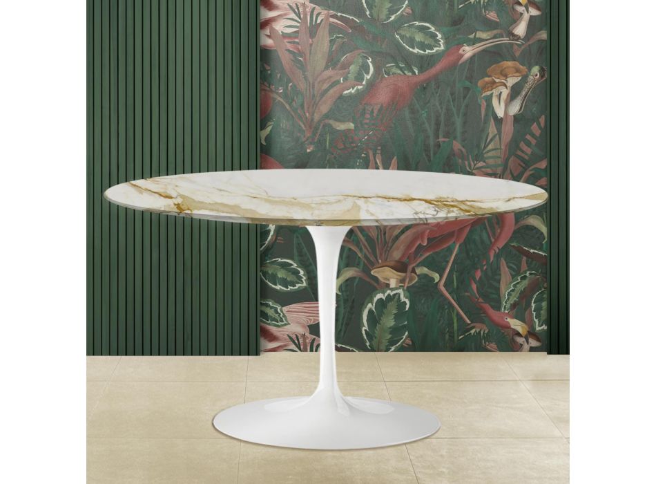 Tavolinë kafeje tulipani Eero Saarinen H 41 Oval me mermer ari Caracatta Viadurini