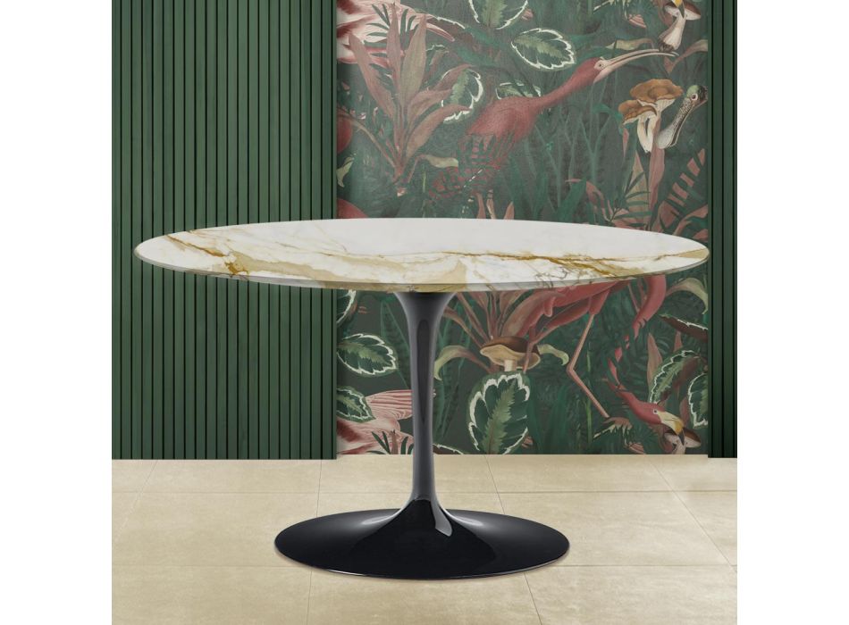 Tavolinë kafeje tulipani Eero Saarinen H 41 Oval me majë mermeri ari Caracatta Viadurini