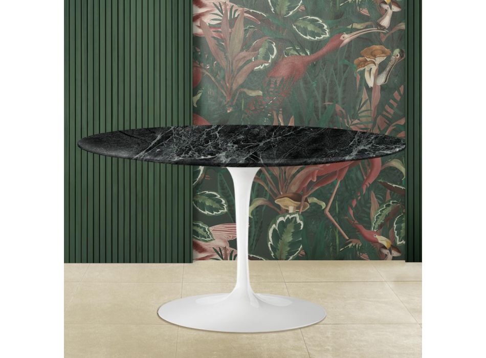 Tavolinë kafeje tulipani ovale Eero Saarinen H 41 me bluzë mermeri Alpi jeshil Made in Italy - Scarlet Viadurini