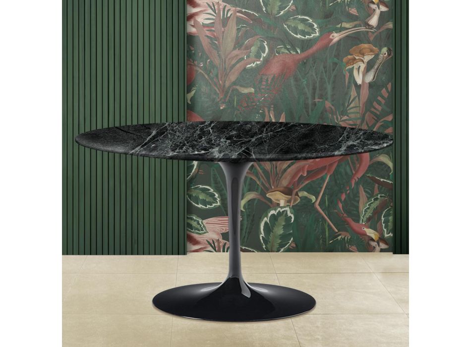 Tavolinë kafeje tulipani ovale Eero Saarinen H 41 me bluzë mermeri jeshil Alpi Made in Italy - Scarlet Viadurini